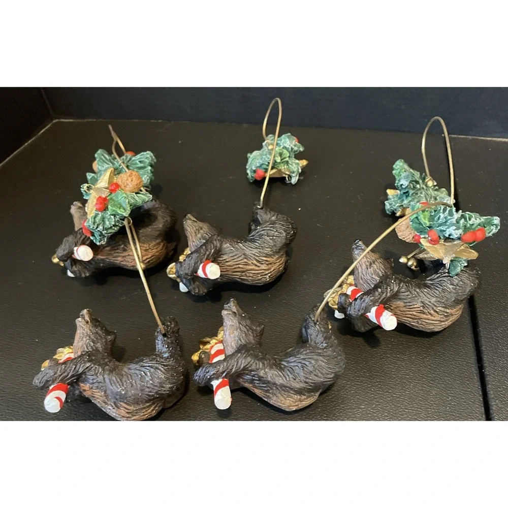 Black Bear Bears Holly Berry‎ Star Christmas Dangling Ornaments Resin Set Of 5